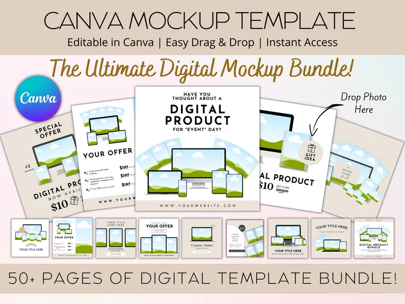50 Etsy Listing Mock-up Canva Templates